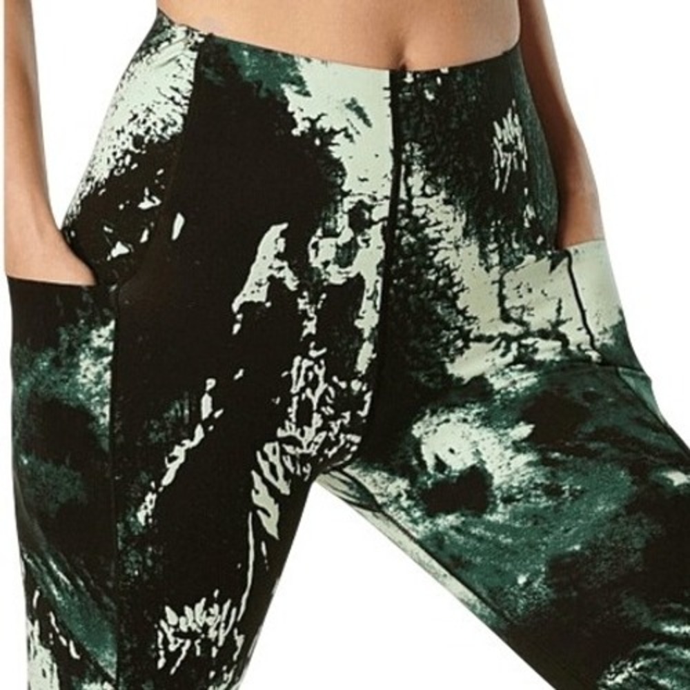 SWEATY BETTY Power High-Waisted Workout Leggings Pockets Black & Green NWOT 12